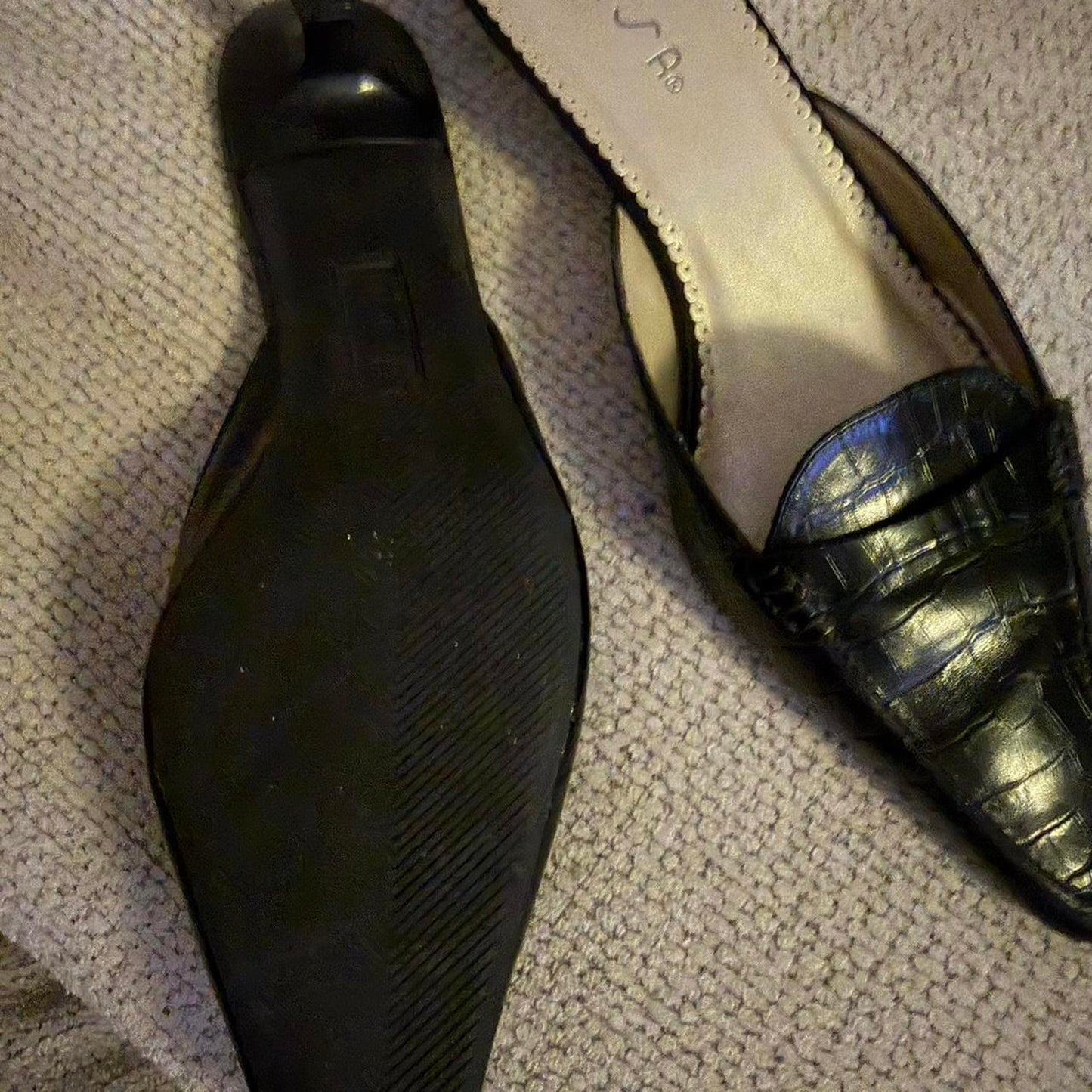 Black Croc Kitten Heel Mules 90s Vintage Prada Style
