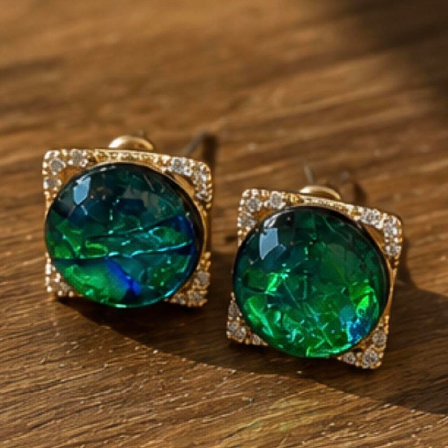 Green and blue opal earrings