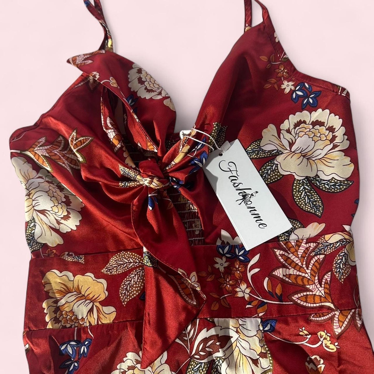 Red floral dress with tie