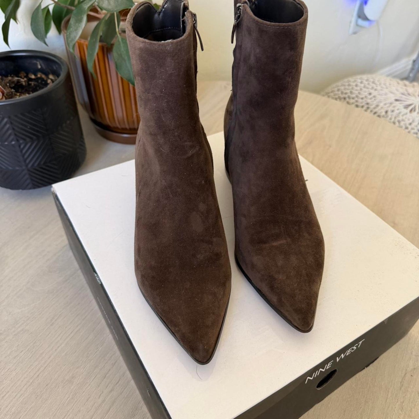 Chocolate brown suede ankle boots by Nine West