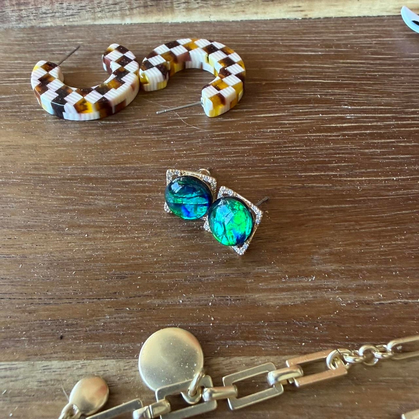 Green and blue opal earrings