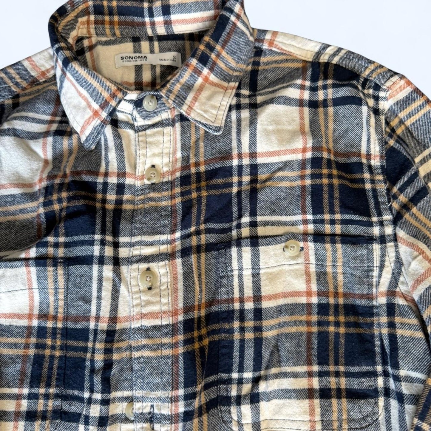 Soft neutral plaid button-up