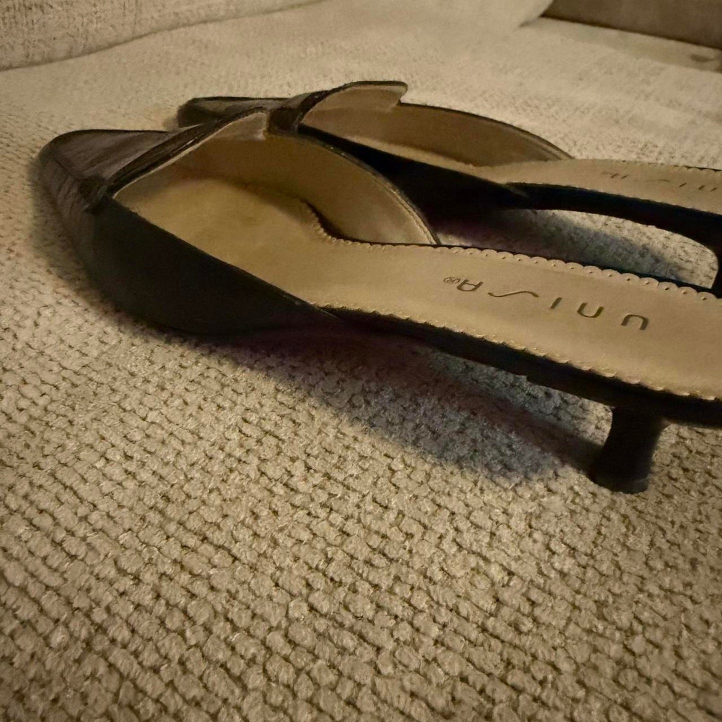 Black Croc Kitten Heel Mules 90s Vintage Prada Style