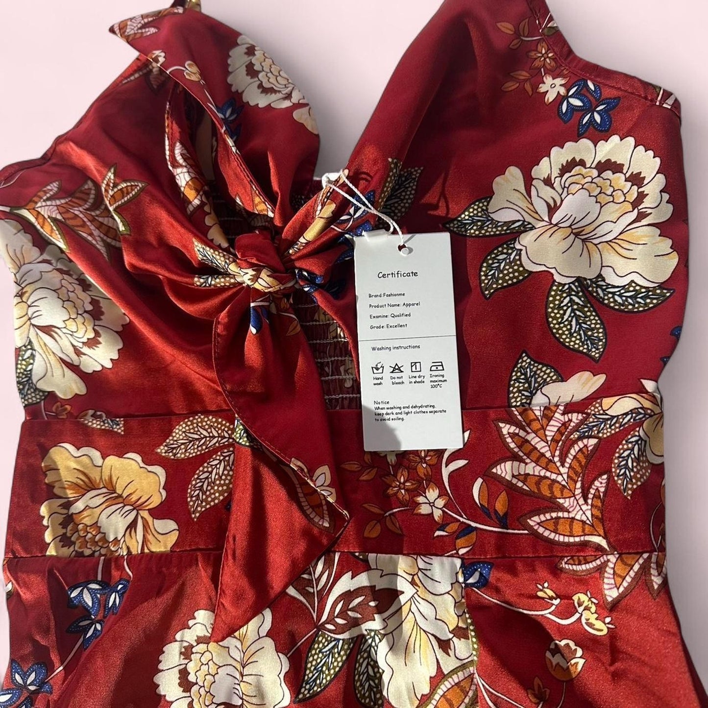 Red floral dress with tie