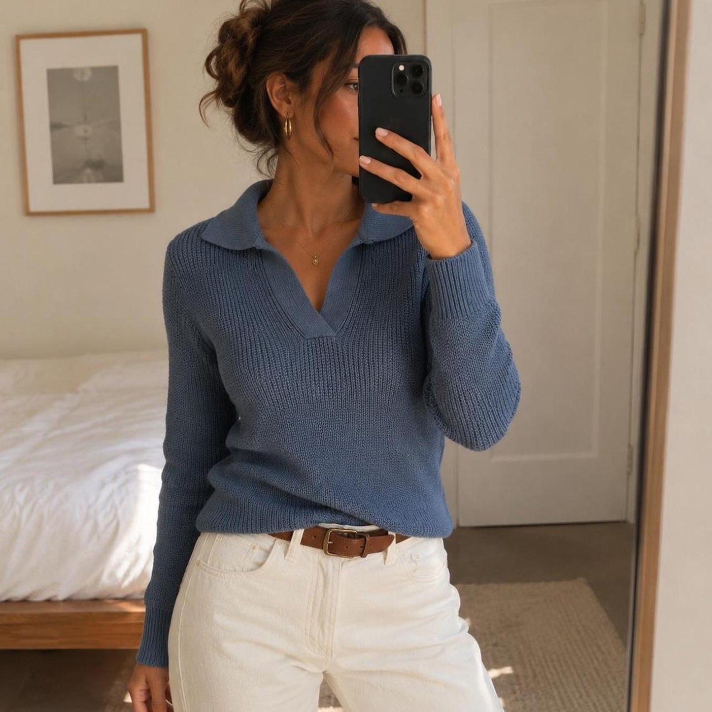 Blue collared knit sweater