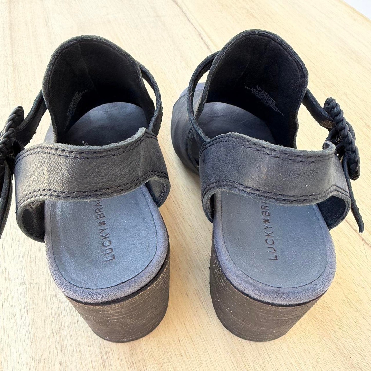 Black chunky heel sandals lucky