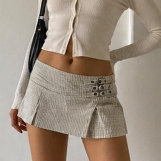 Plaid mini skirt with grommet details