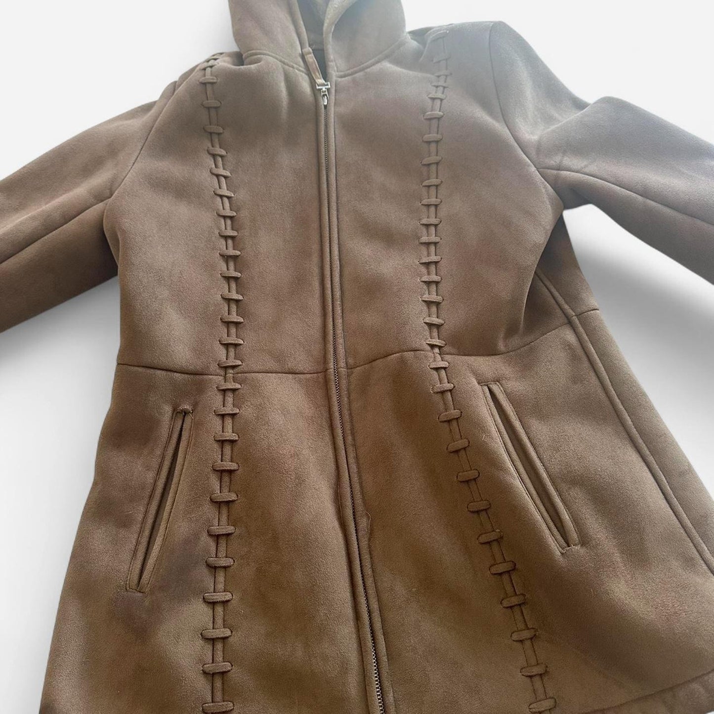 Tan suede zip up hoodie
