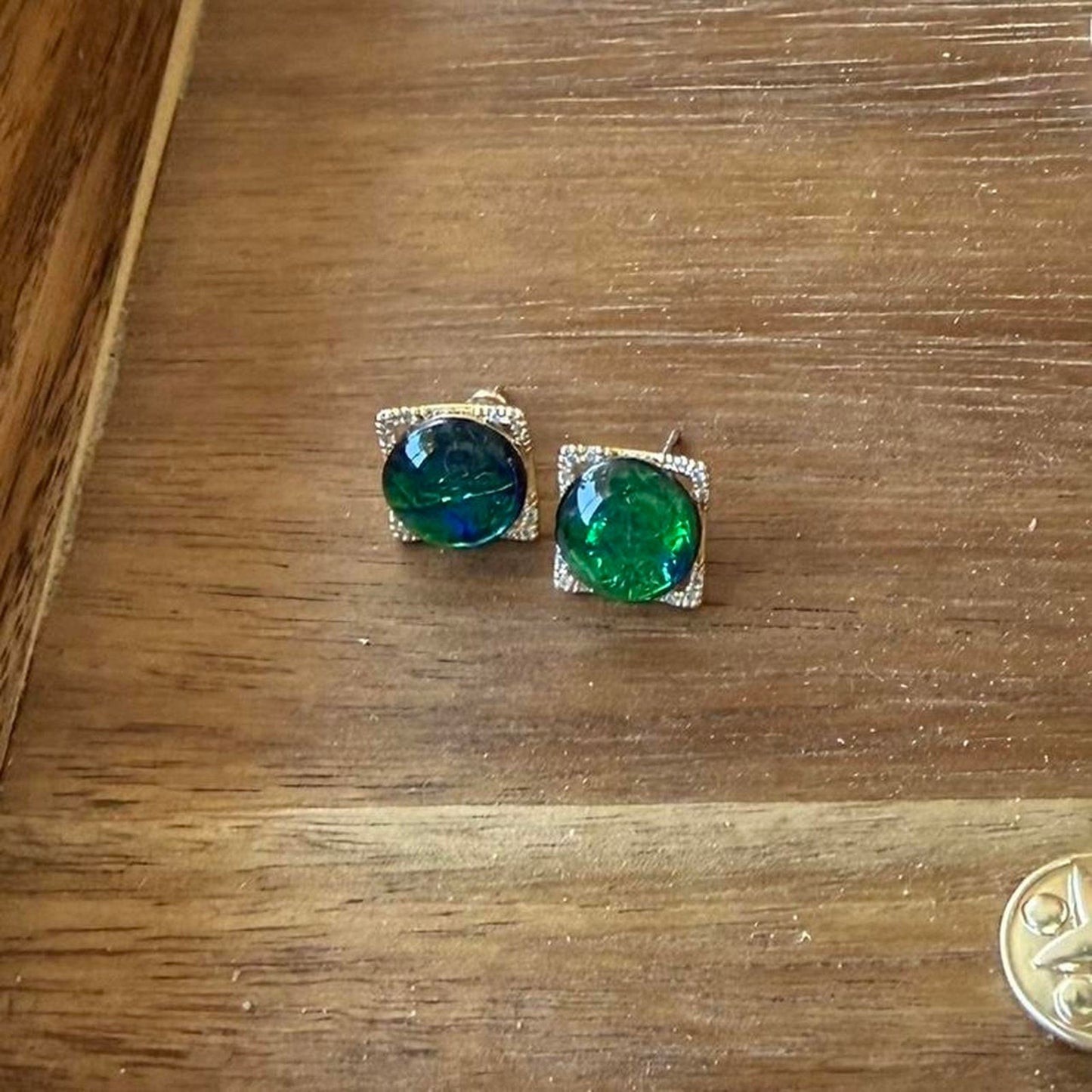 Green and blue opal earrings