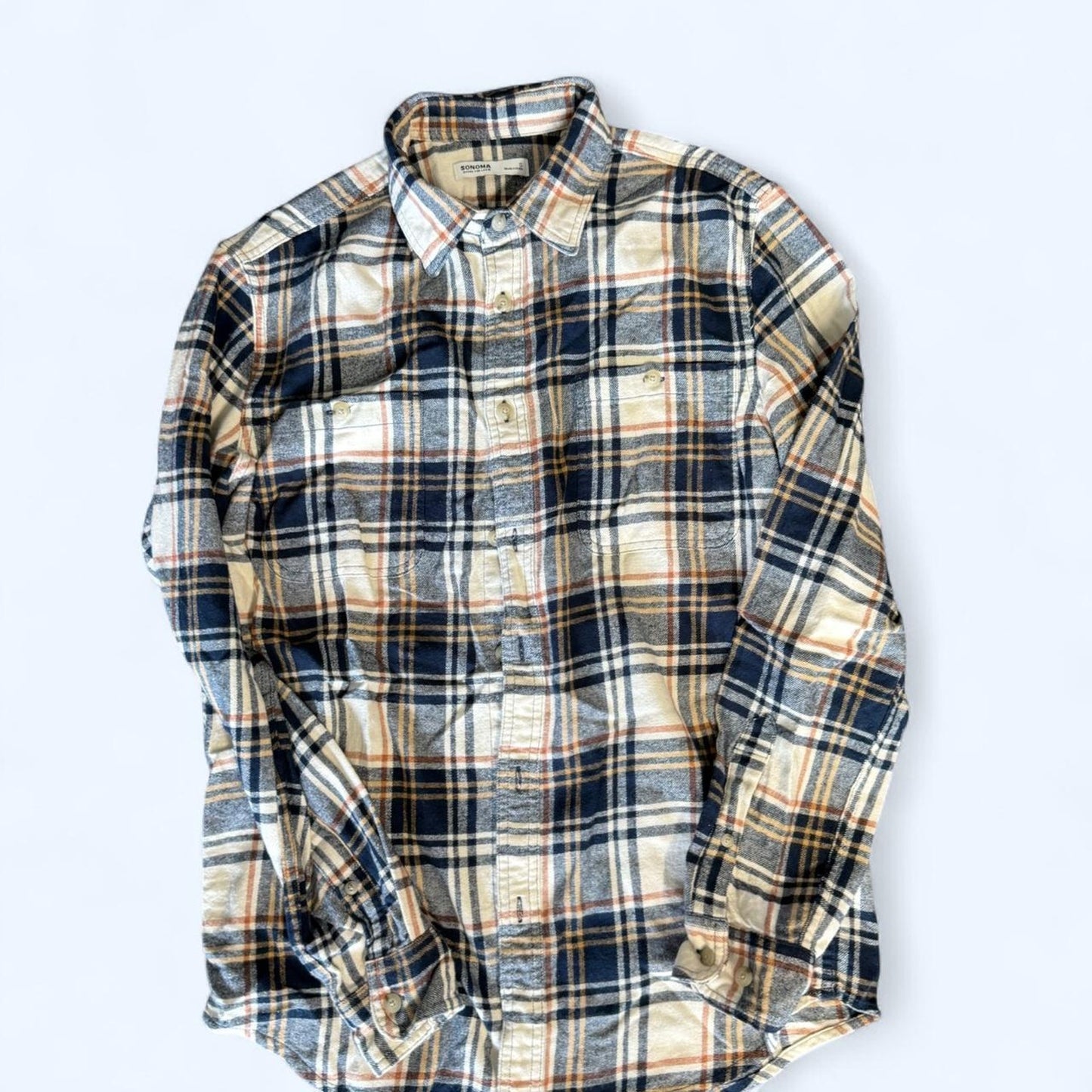 Soft neutral plaid button-up