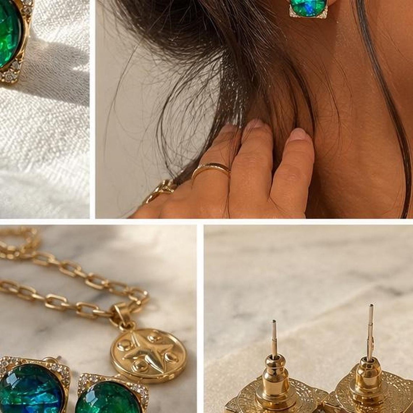 Green and blue opal earrings