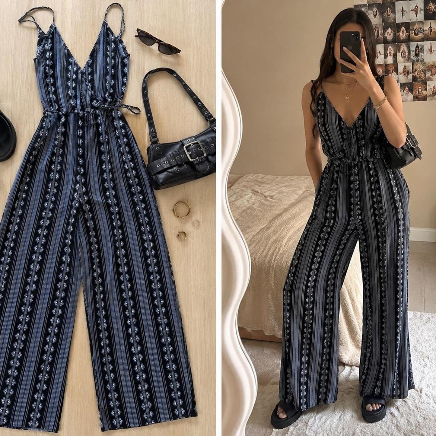 Black and white jumpsuit with