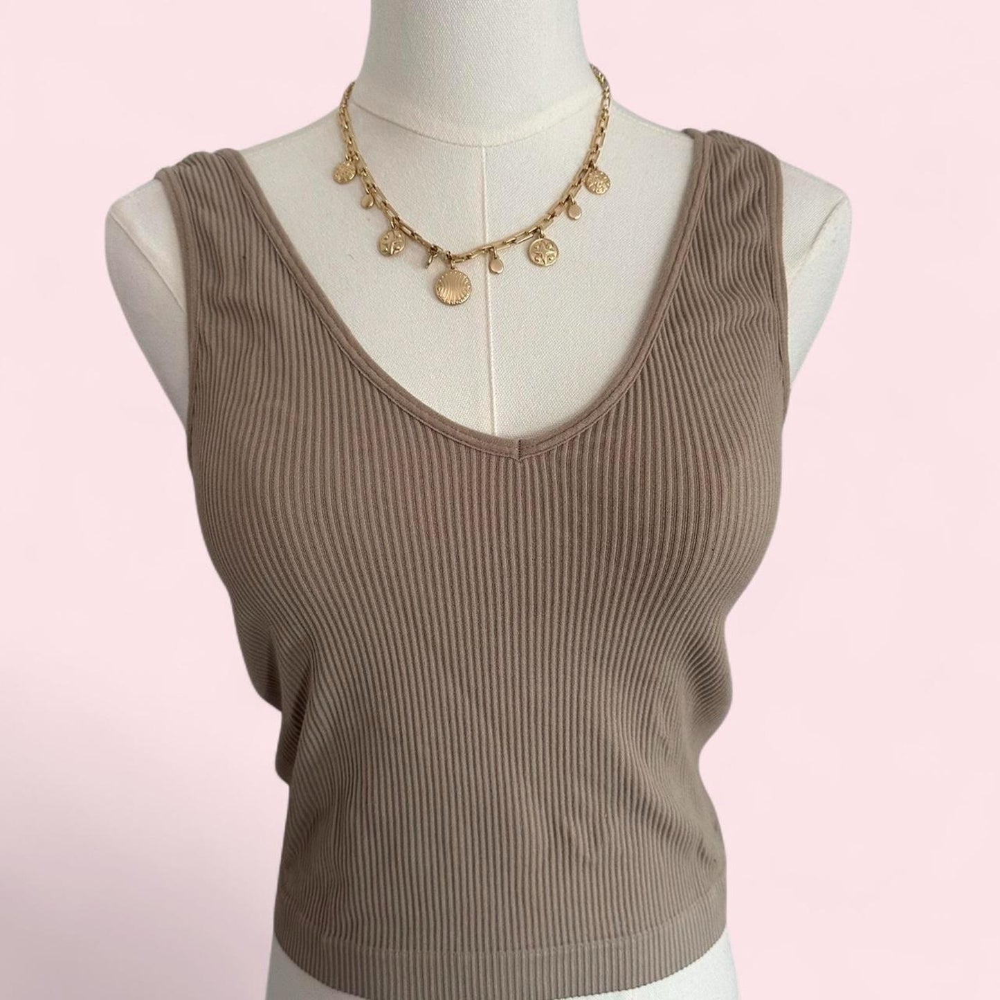Tan ribbed crop top