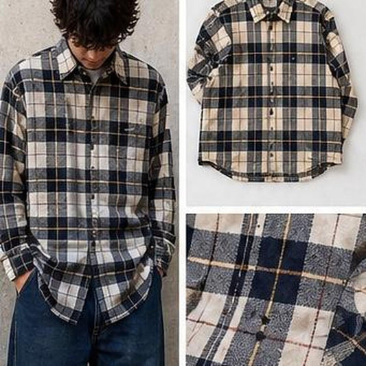 Soft neutral plaid button-up