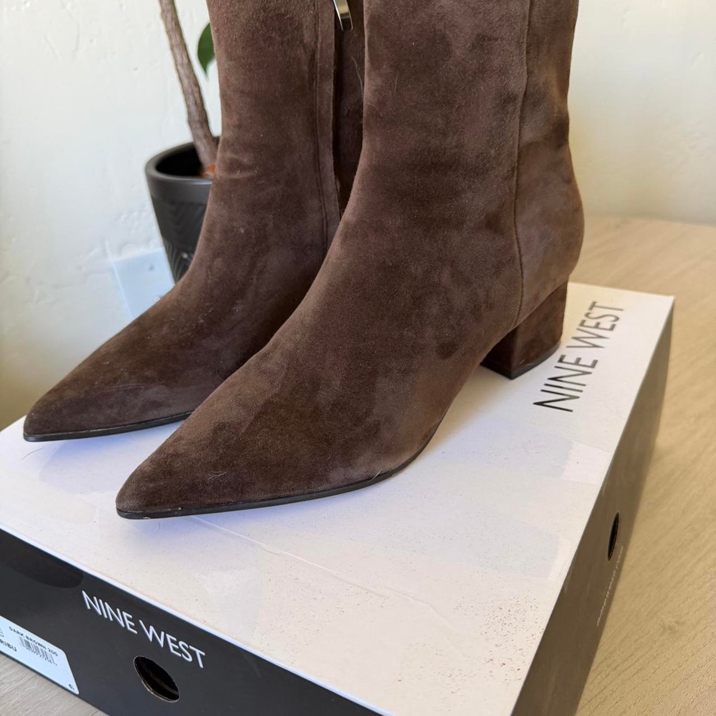 Chocolate brown suede ankle boots by Nine West