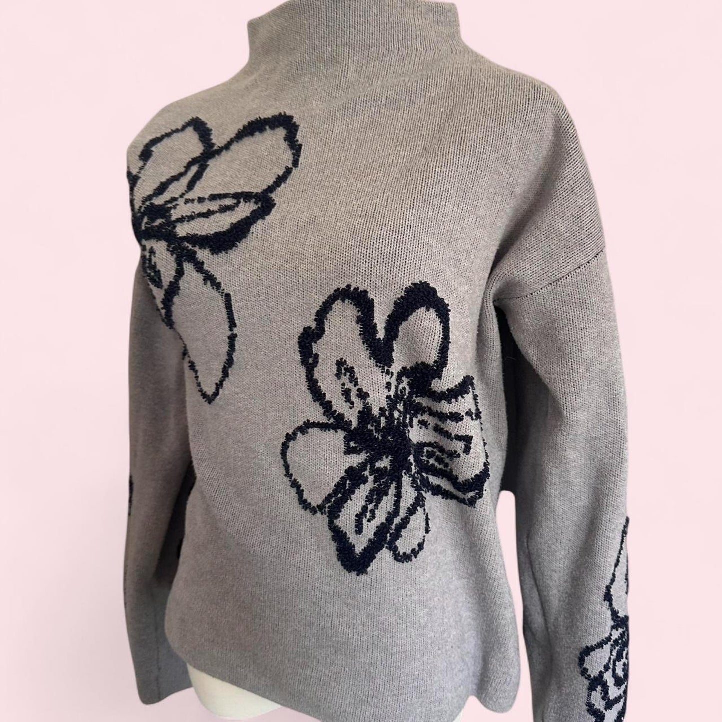 Floral sweater with mock neck