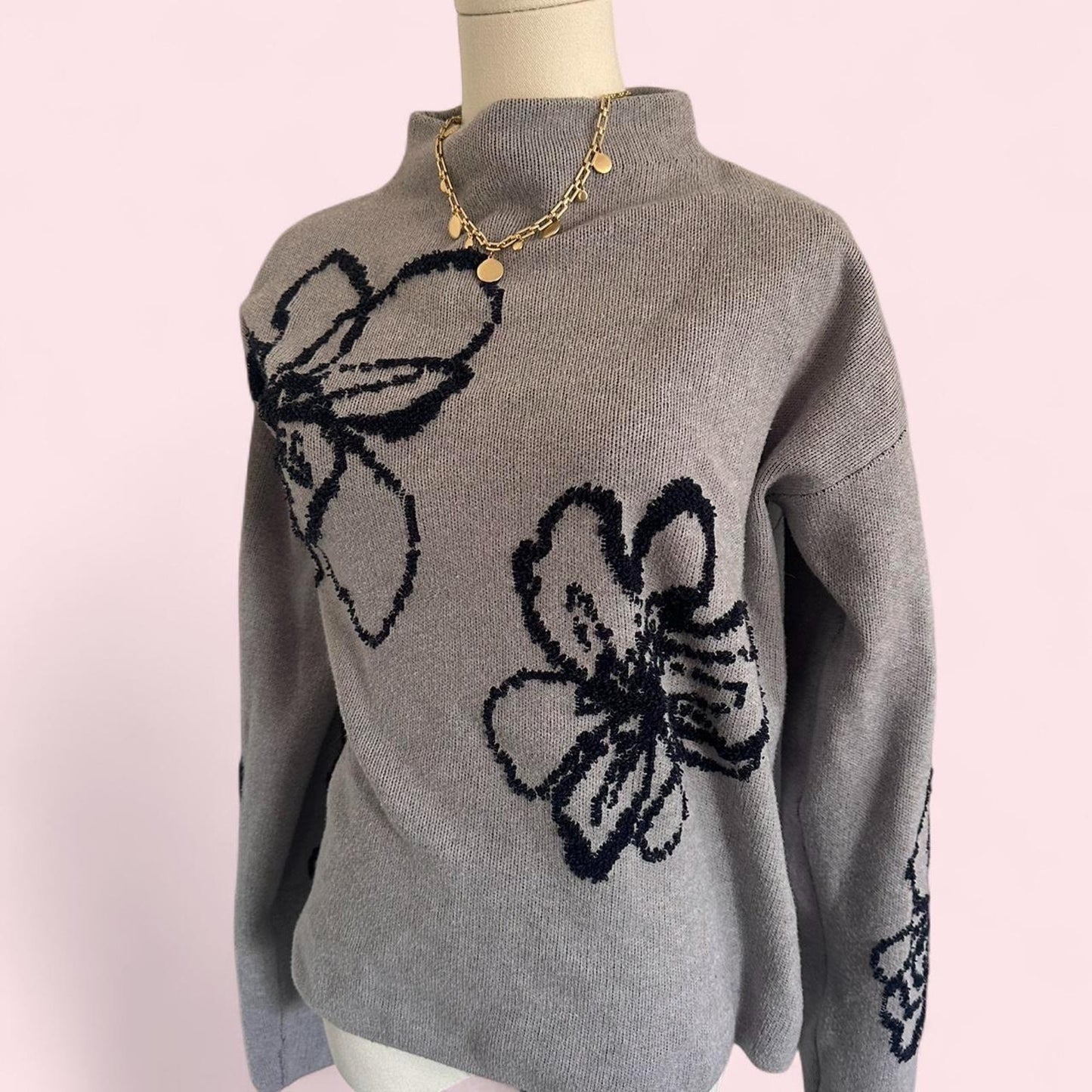 Floral sweater with mock neck