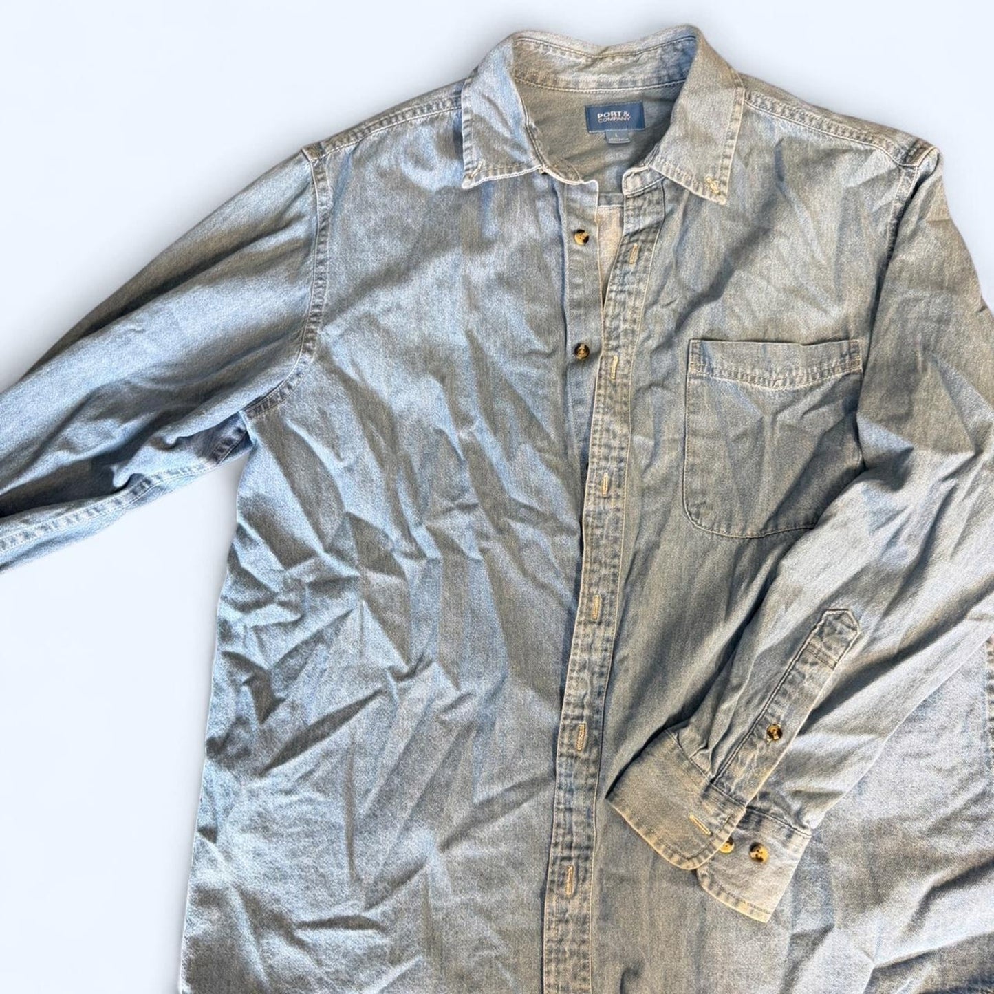 Blue denim button up shirt