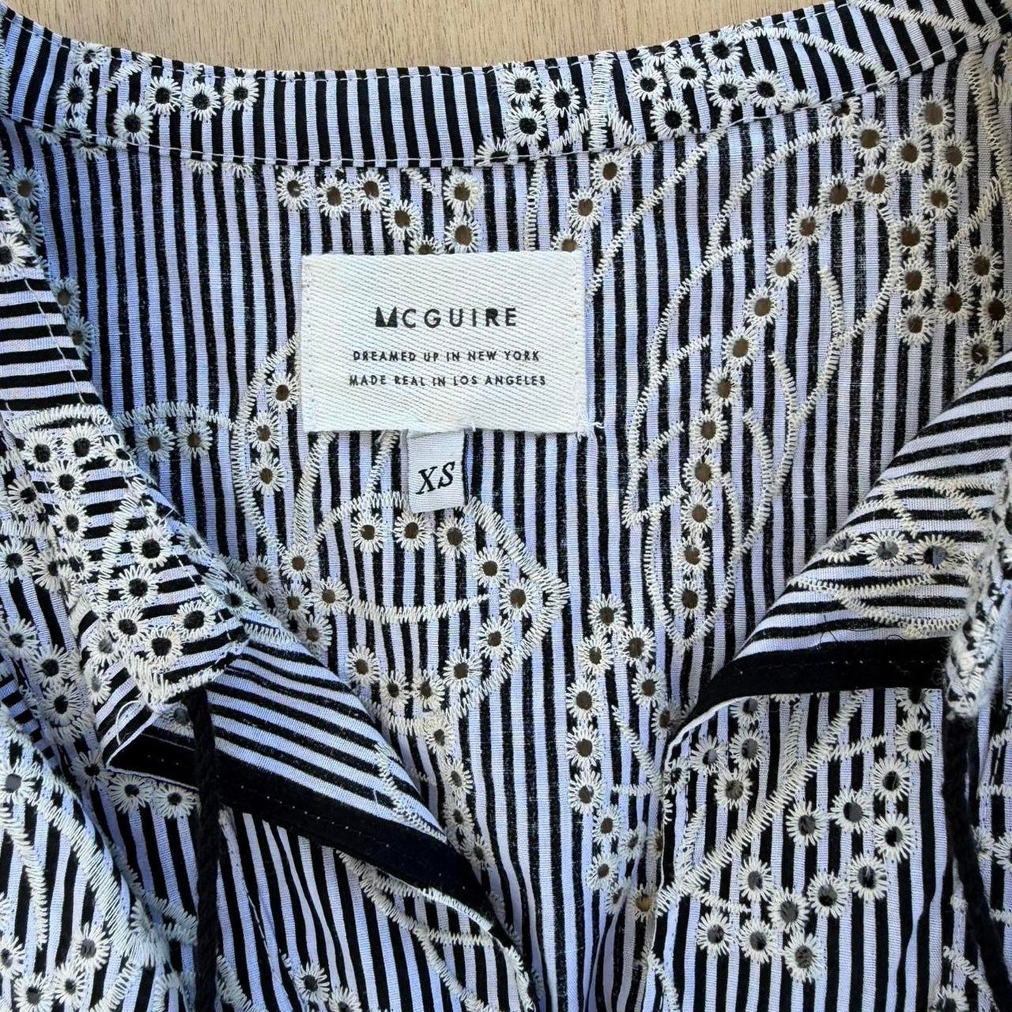 Mcguire embroidered striped ruffle blouse