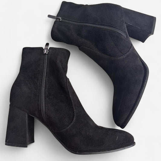 Black suede ankle boots with