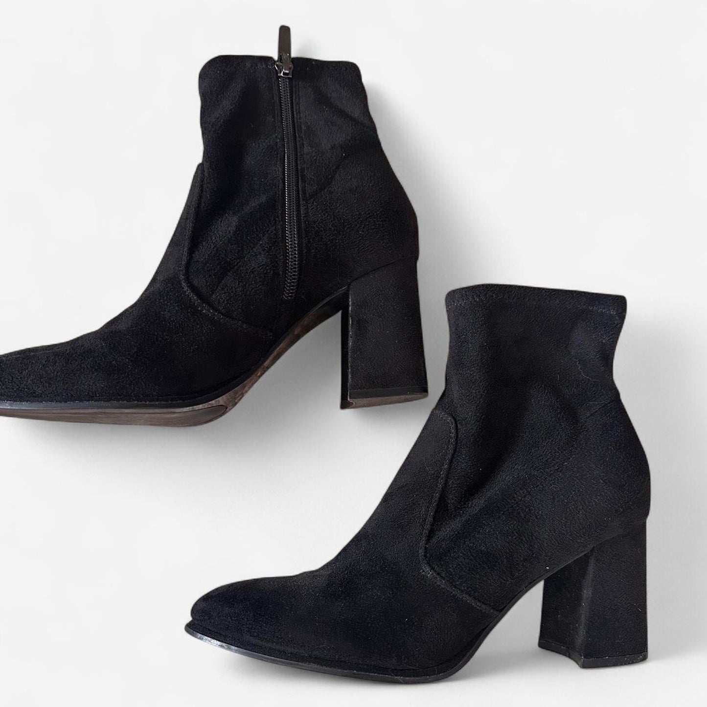 Black suede ankle boots with