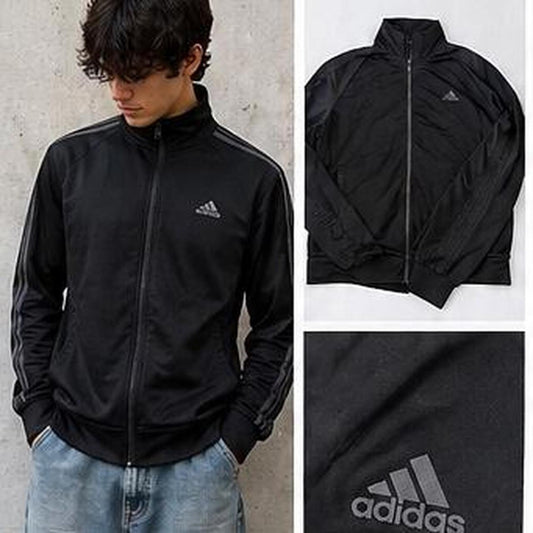 Clean black Adidas track jacket with subtle logo